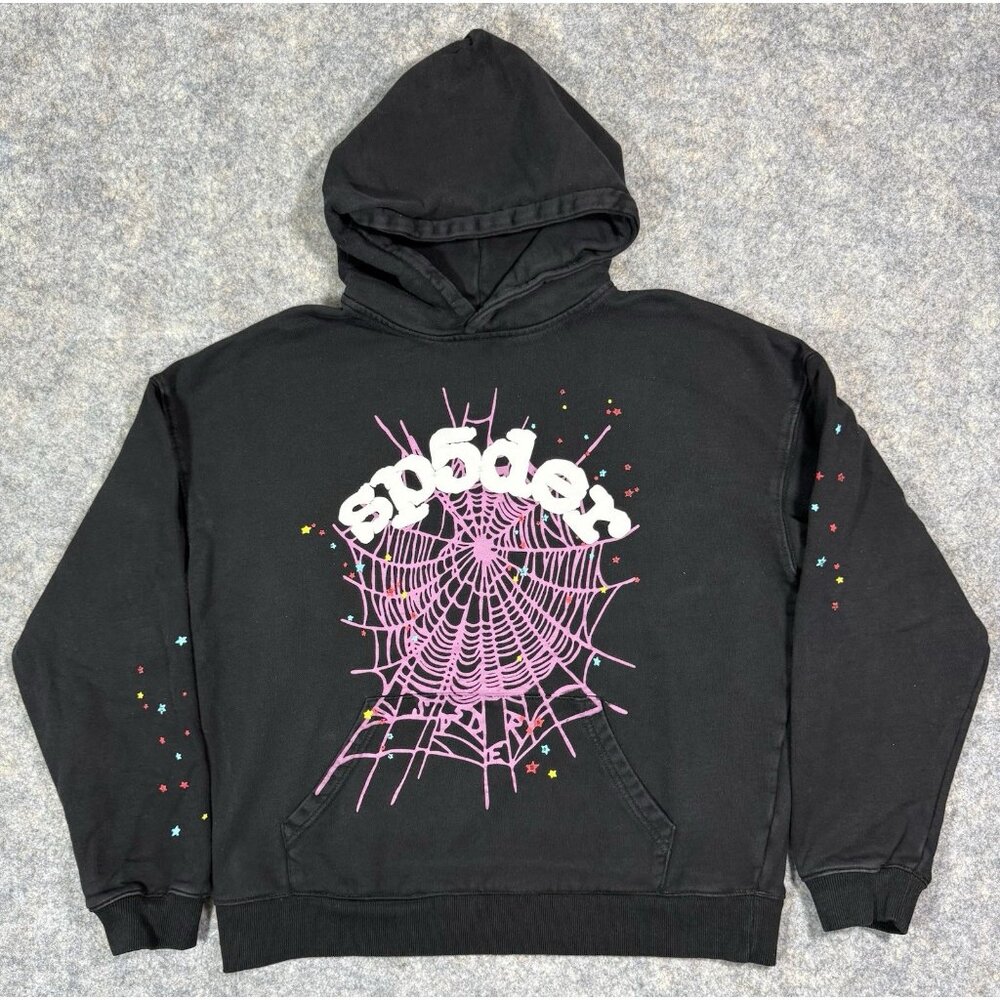 Sp5der Womens Hoodie Sweatshirt Size Large OG Wait Web Pullover USA Black Purple